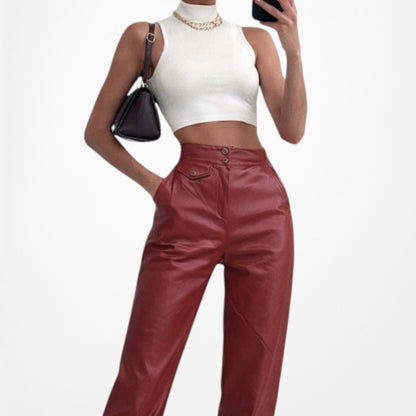 Vintage Y2K Red High Waisted Tapered Mom Style Faux Leather Pants Size XS/S