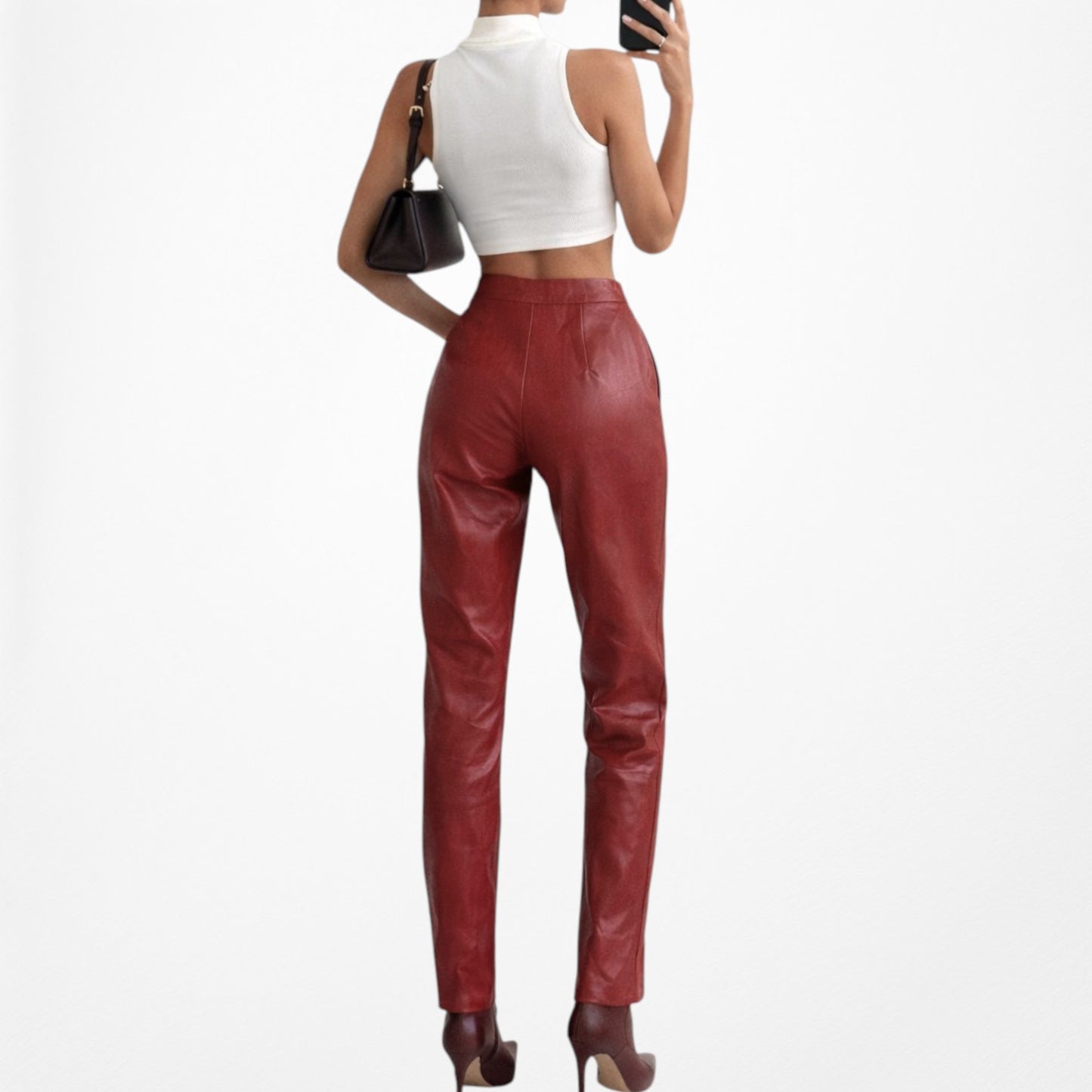 Vintage Y2K Red High Waisted Tapered Mom Style Faux Leather Pants Size XS/S
