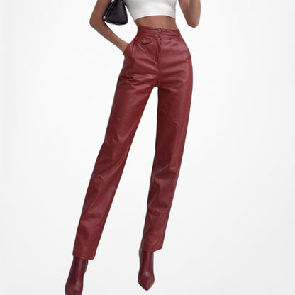 Vintage Y2K Red High Waisted Tapered Mom Style Faux Leather Pants Size XS/S
