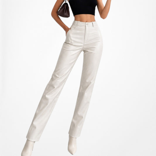 Zara Beige Off White Faux Leather High Waisted Mom Fit Tapered Pants Size S/M