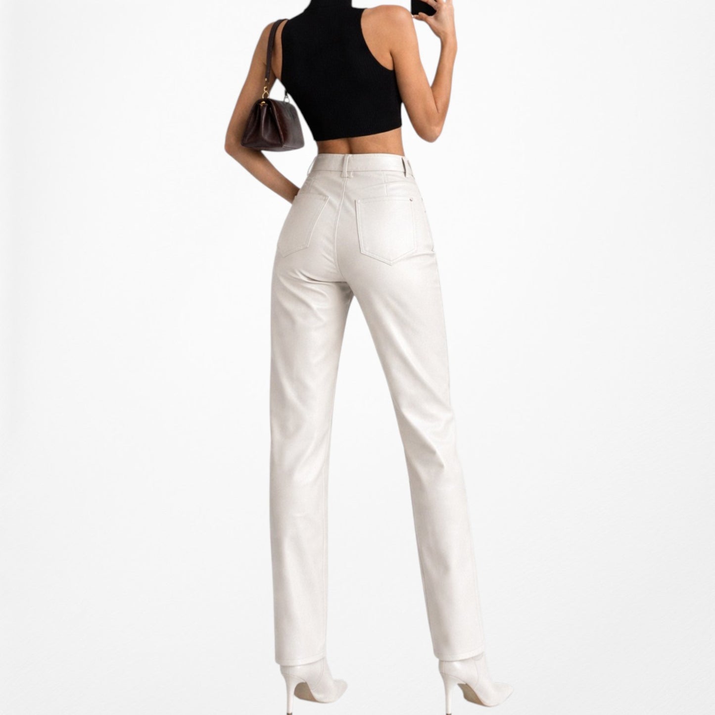 Zara Beige Off White Faux Leather High Waisted Mom Fit Tapered Pants Size S/M
