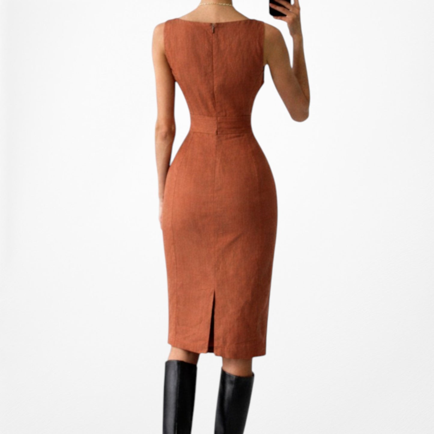 Vintage Y2K Brown Sleeveless Crewneck Knee Length Cocktail Bodycon Dress Size 6/M