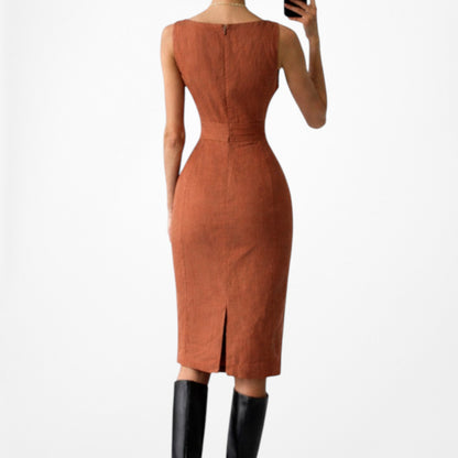 Vintage Y2K Brown Sleeveless Crewneck Knee Length Cocktail Bodycon Dress Size 6/M