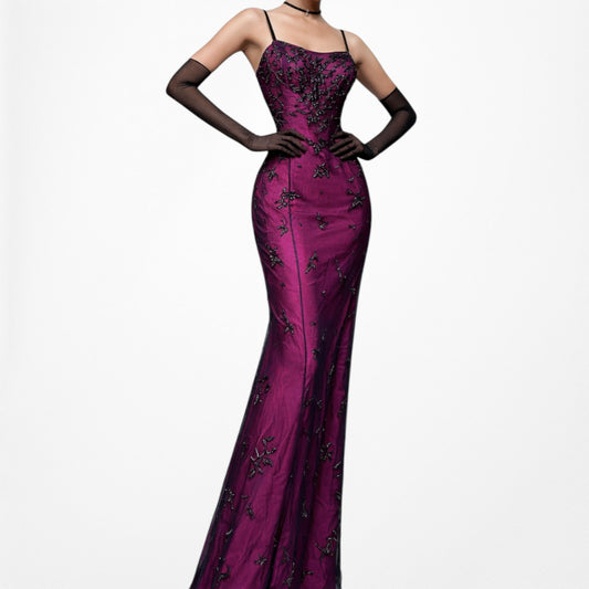 Vintage Pink Black Silk Floral Beaded Bodycon Maxi Formal Cocktail Prom Dress Size S/M