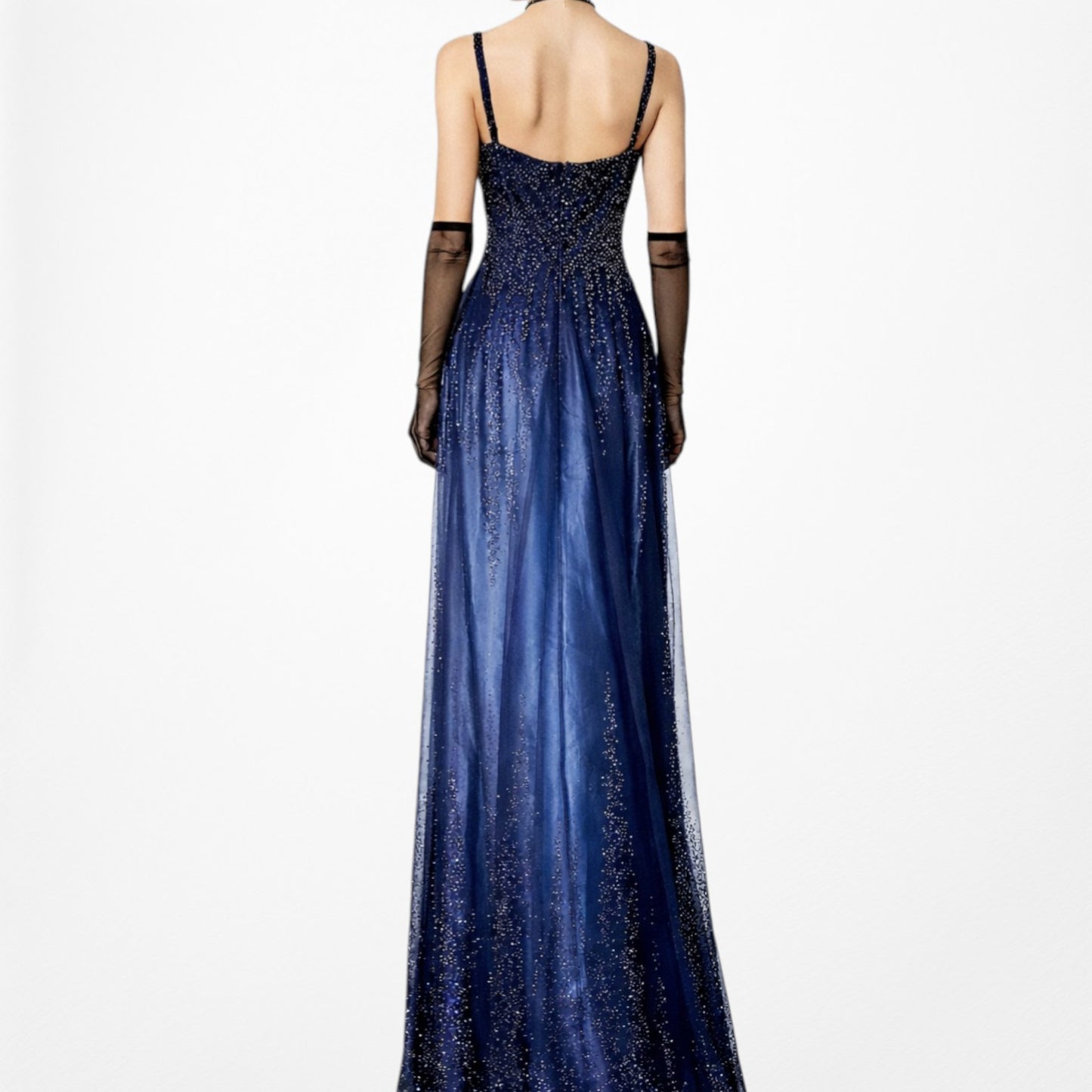 Vintage Y2K 90s Blue Satin Ombre Beaded Babydoll Prom Formal Maxi Dress Size M