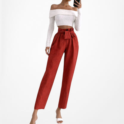 Mango Orange High Waisted Paperbag Waist Tie Cropped Capri Pants Size XS/S