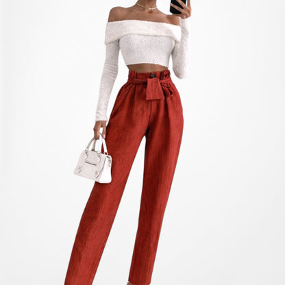 Mango Orange High Waisted Paperbag Waist Tie Cropped Capri Pants Size XS/S