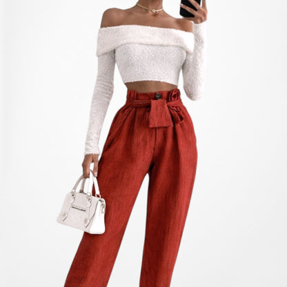 Mango Orange High Waisted Paperbag Waist Tie Cropped Capri Pants Size XS/S