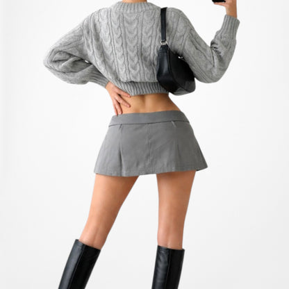 Gray Mid Rise Pleated Flared Skater Mini Skirt Skort Size S