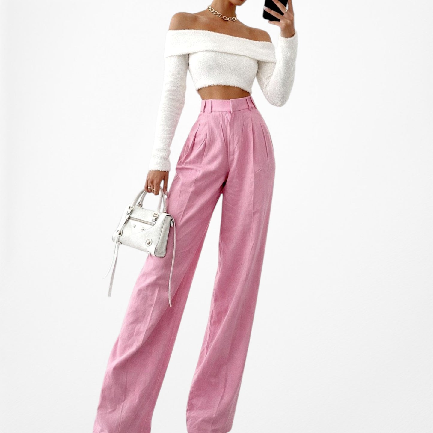 Zara Pink Pleated High Waisted Tailored Straight Leg Linen Pants Size XS/S