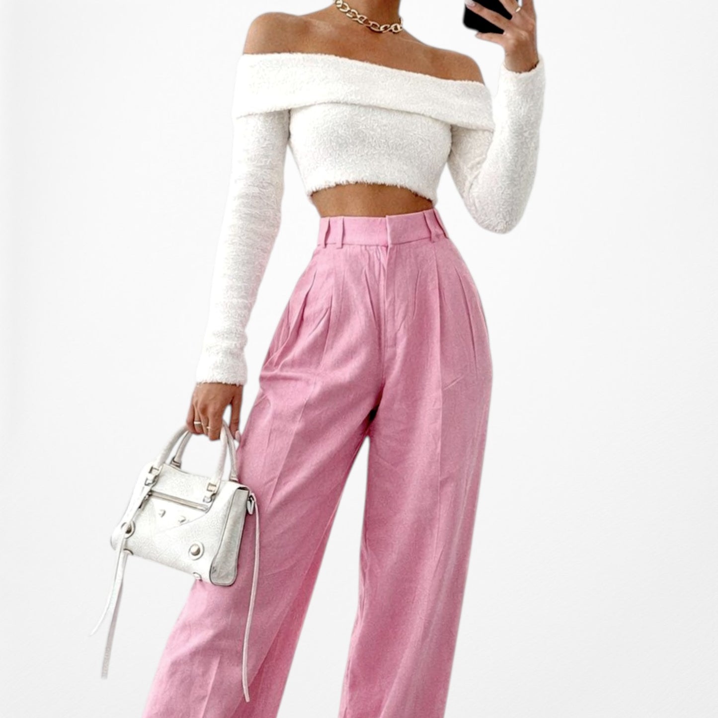Zara Pink Pleated High Waisted Tailored Straight Leg Linen Pants Size XS/S