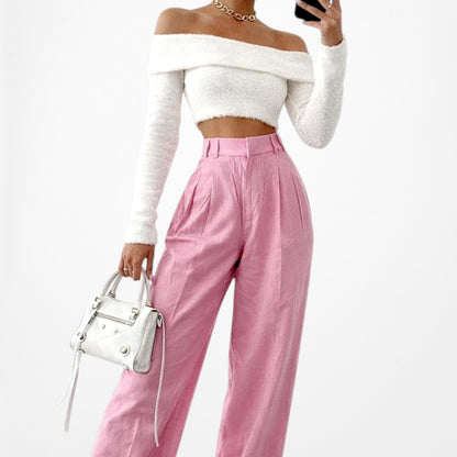Zara Pink Pleated High Waisted Tailored Straight Leg Linen Pants Size XS/S