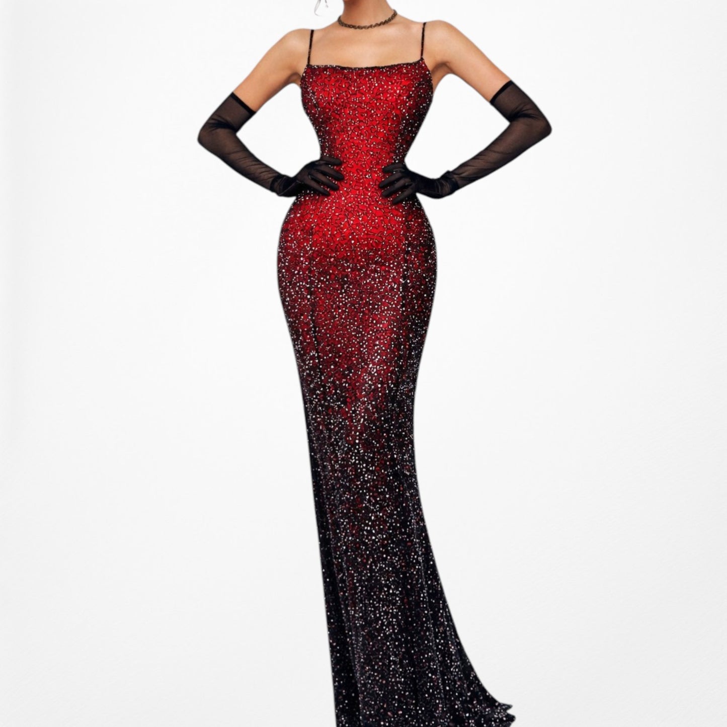 Vintage Burgundy Red Silk Beaded Ombre Bodycon Maxi Prom Dress Size S