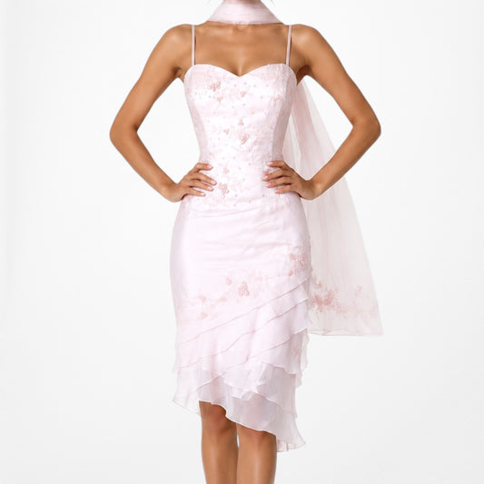Vintage Y2K Pastel Pink Floral Beaded Knee Length Bodycon Prom Dress Size XL/XXL