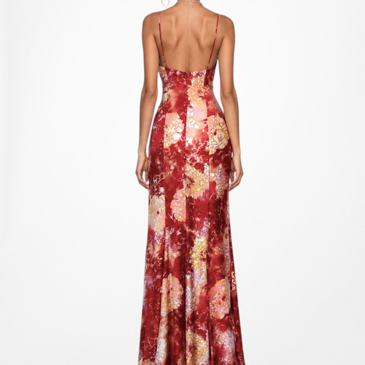 Vintage Red White Geometric Print Silk Ruffle High Low Maxi Prom Dress Size S