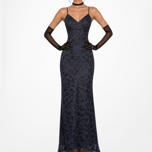 Vintage Purple Knit Floral Velvet Beaded Bodycon Maxi Prom Dress Size S/M