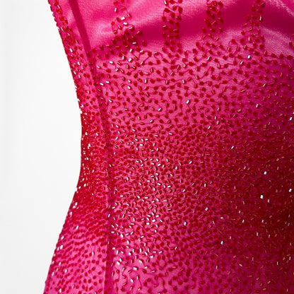 Vintage Y2K 90s Pink Silk Strapless Beaded Flared Ombre Maxi Prom Dress Size XS