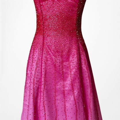Vintage Y2K 90s Pink Silk Strapless Beaded Flared Ombre Maxi Prom Dress Size XS