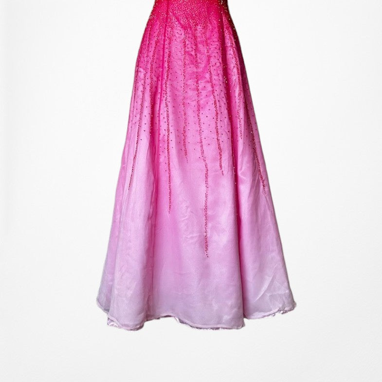 Vintage Y2K 90s Pink Silk Strapless Beaded Flared Ombre Maxi Prom Dress Size XS