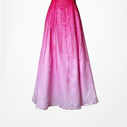 Vintage Y2K 90s Pink Silk Strapless Beaded Flared Ombre Maxi Prom Dress Size XS