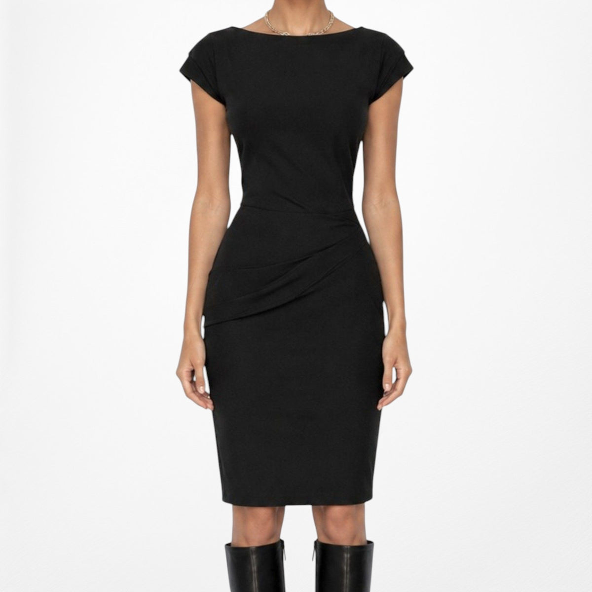 Vintage Y2K Black Capped Sleeve Knee Length Bodycon Dress Size 4/M