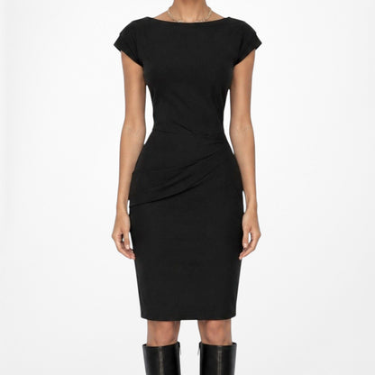 Vintage Y2K Black Capped Sleeve Knee Length Bodycon Dress Size 4/M