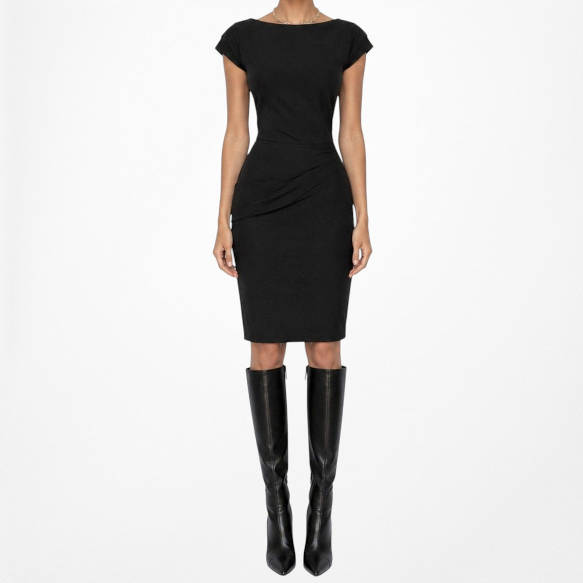 Vintage Y2K Black Capped Sleeve Knee Length Bodycon Dress Size 4/M
