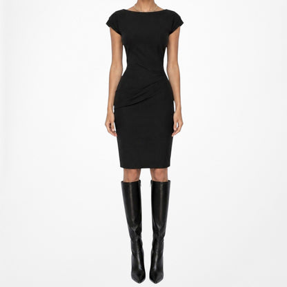 Vintage Y2K Black Capped Sleeve Knee Length Bodycon Dress Size 4/M