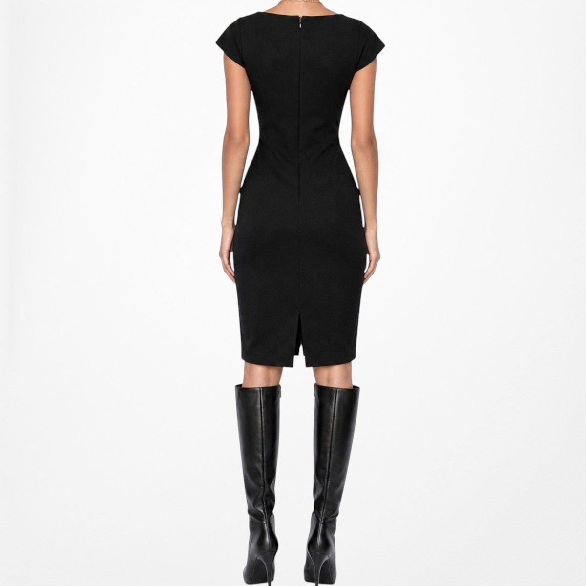 Vintage Y2K Black Capped Sleeve Knee Length Bodycon Dress Size 4/M