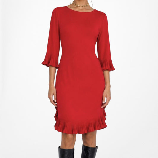 Vintage Y2K Red Knee Length Ruffle Detail Shift Cocktail Dress Size M
