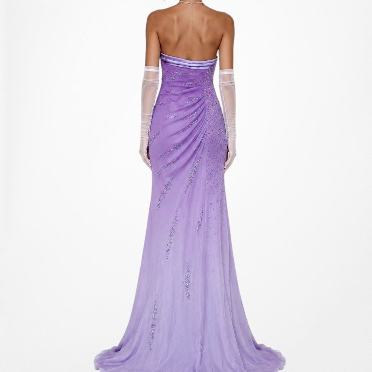 Vintage Purple Gradient Ombre Beaded Strapless Side Slit Maxi Prom Dress Size XS