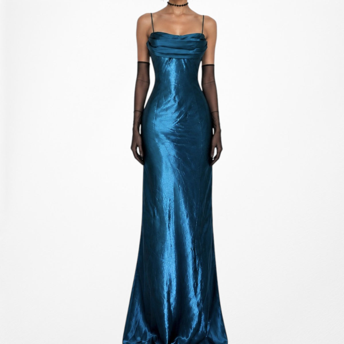Vintage Blue Satin Babydoll Fit Flared Maxi Cocktail Prom Dress Size M