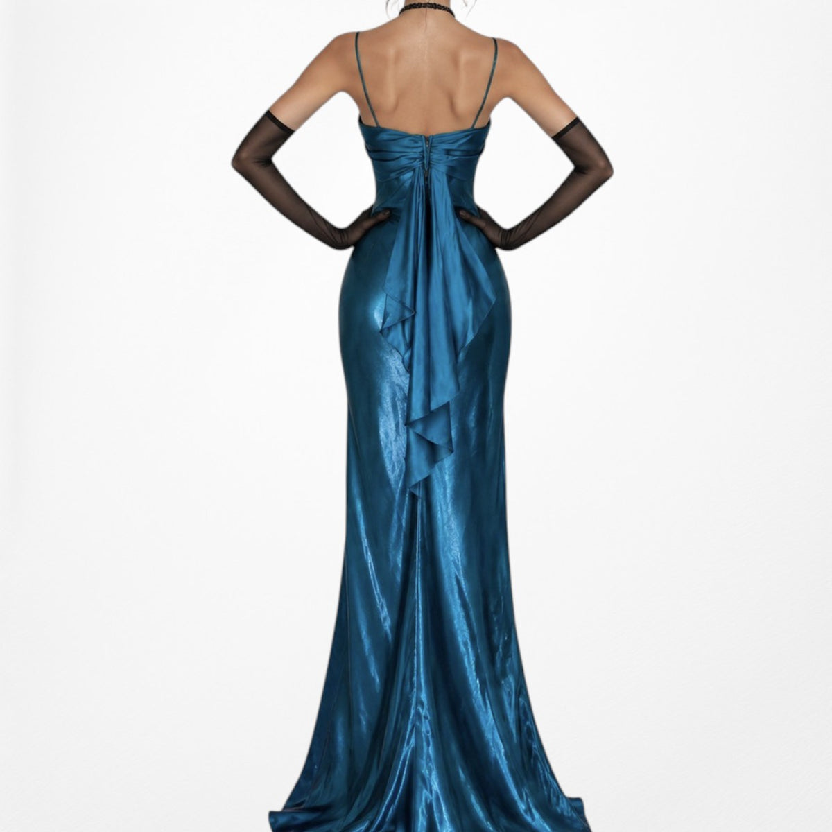 Vintage Blue Satin Babydoll Fit Flared Maxi Cocktail Prom Dress Size M