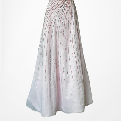 Vintage Y2K Pastel Pink Beaded Strapless A-Line Flared Maxi Prom Dress Size S/M