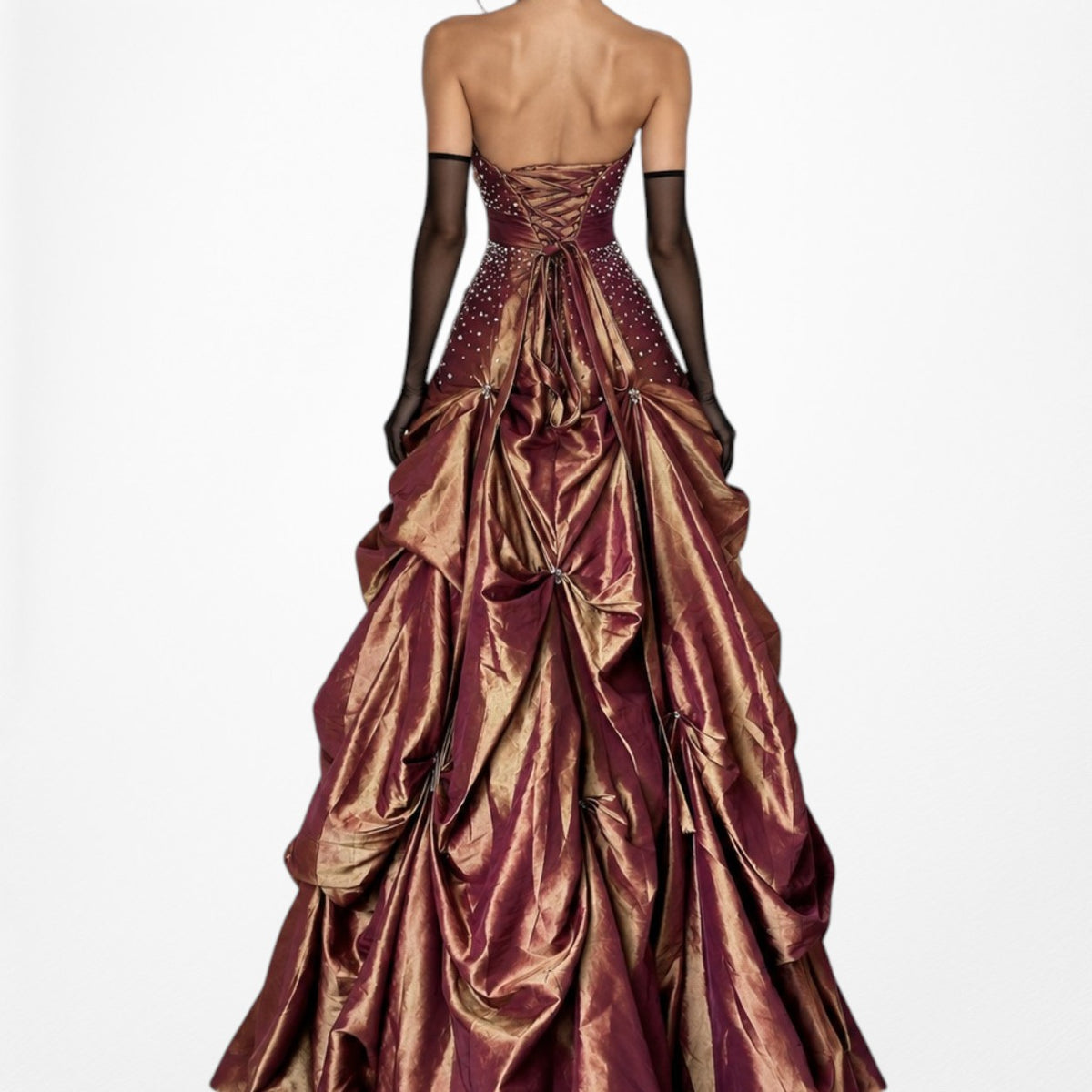 Vintage Y2K Copper Brown Halter Beaded Satin Flared Maxi Prom Dress Size XS/S