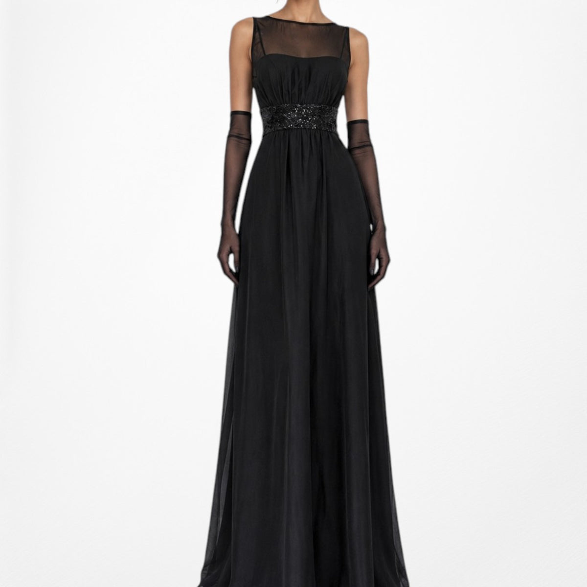 Vintage Y2K 90s Black Sequin Embellished Maxi Formal Cocktail Dress Size M