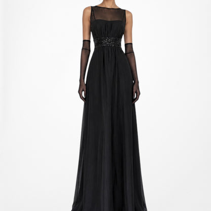 Vintage Y2K 90s Black Sequin Embellished Maxi Formal Cocktail Dress Size M