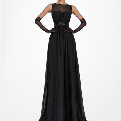 Vintage Y2K 90s Black Sequin Embellished Maxi Formal Cocktail Dress Size M
