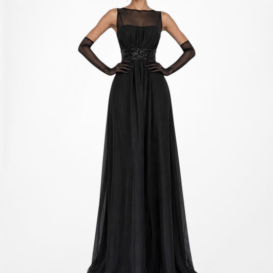 Vintage Y2K 90s Black Sequin Embellished Maxi Formal Cocktail Dress Size M