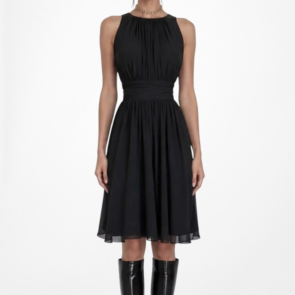 Vintage Y2K Sleeveless Pleated Knee Length A-Line Flared Cocktail Dress Size M