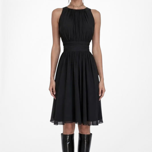 Vintage Y2K Sleeveless Pleated Knee Length A-Line Flared Cocktail Dress Size M