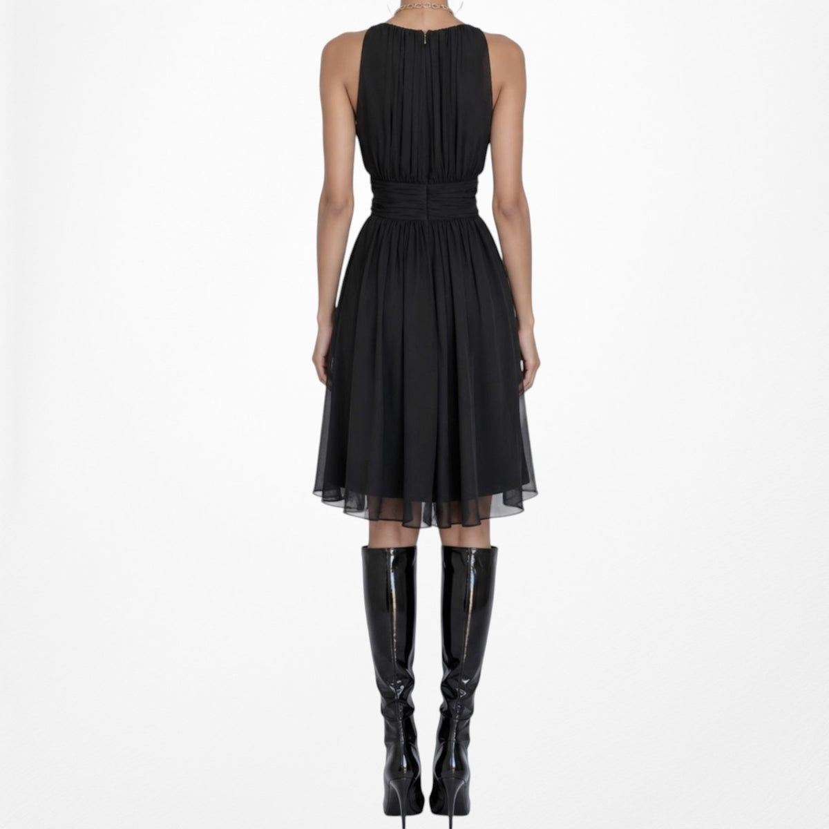 Vintage Y2K Sleeveless Pleated Knee Length A-Line Flared Cocktail Dress Size M