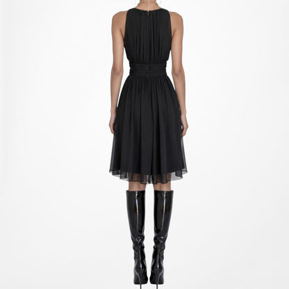 Vintage Y2K Sleeveless Pleated Knee Length A-Line Flared Cocktail Dress Size M