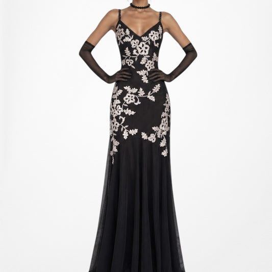 Vintage Brown Floral Mesh Maxi Formal Prom Dress Size S/M