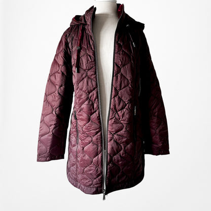 Vintage Y2K Burgundy Red Puffer Jacket Casual Hoodie Size XS/S