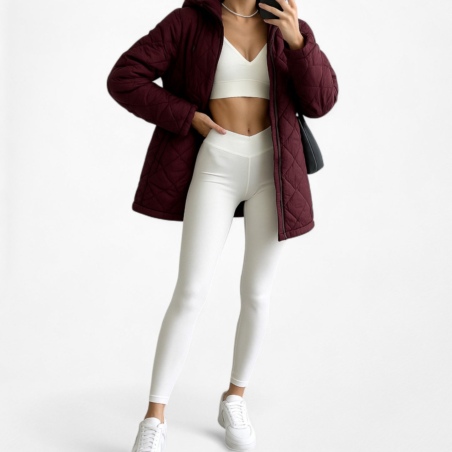 Vintage Y2K Burgundy Red Puffer Jacket Casual Hoodie Size XS/S