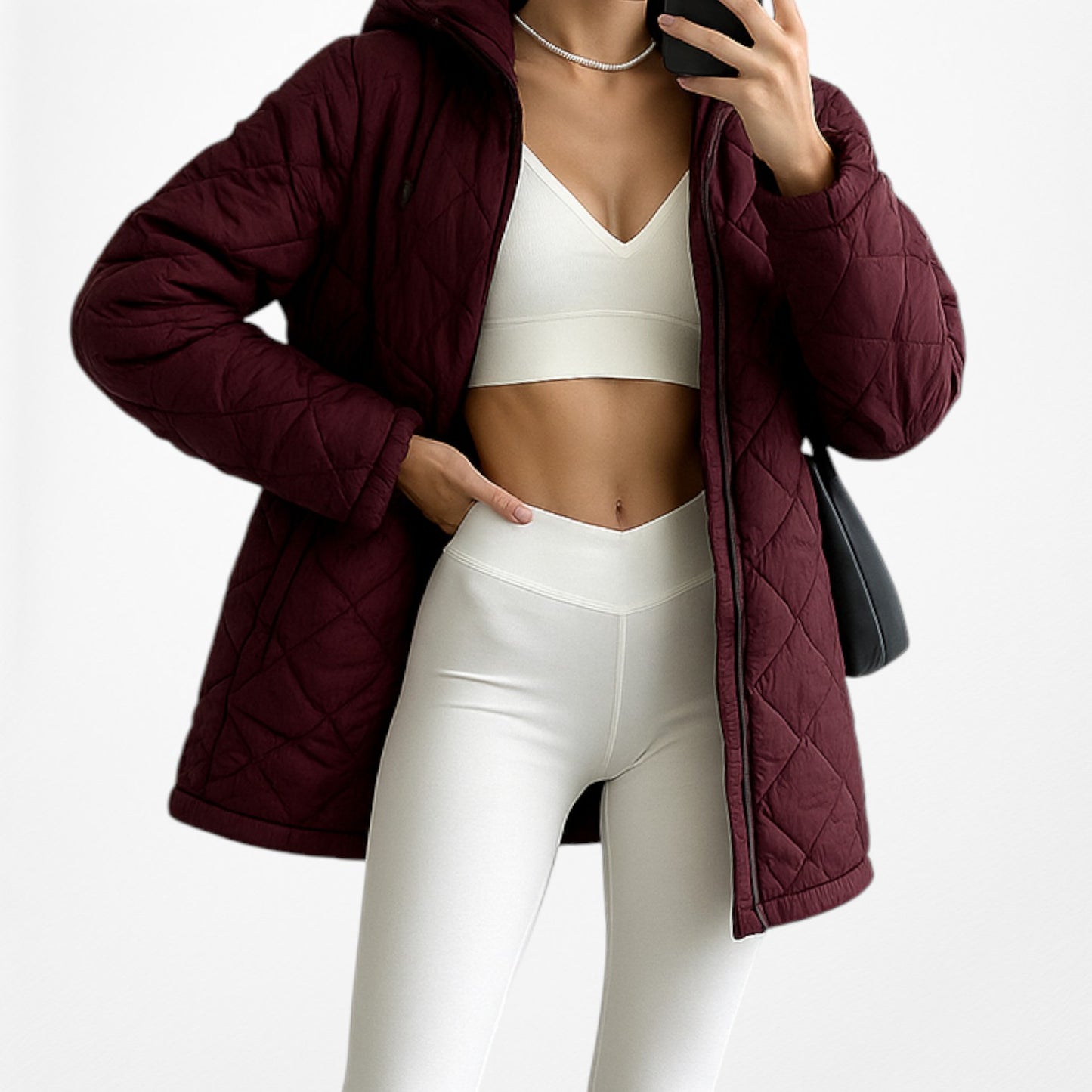 Vintage Y2K Burgundy Red Puffer Jacket Casual Hoodie Size XS/S