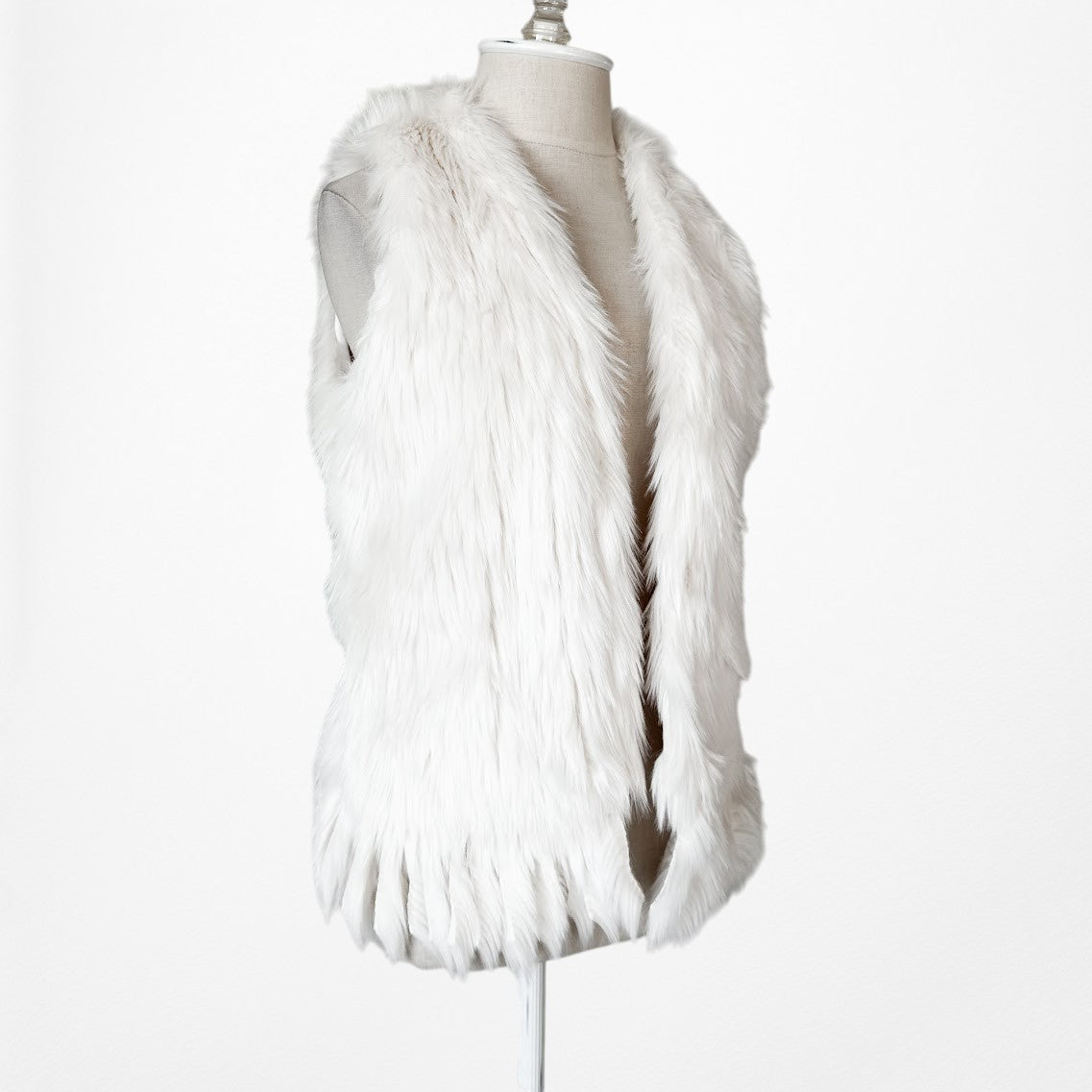 Vintage Y2K Sleeveless Faux Fur Fringed Hem Vest Coat Jacket Size S