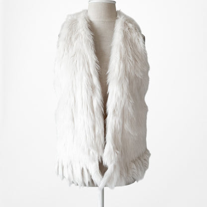 Vintage Y2K Sleeveless Faux Fur Fringed Hem Vest Coat Jacket Size S