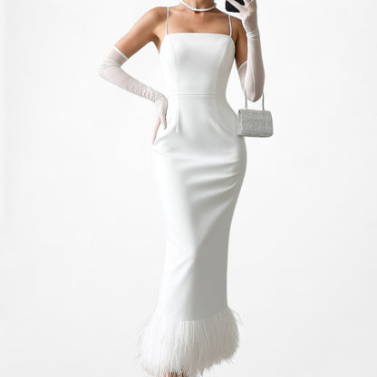 Anthropologie White Feather Bodycon Formal Cocktail Prom Midi Dress Size S